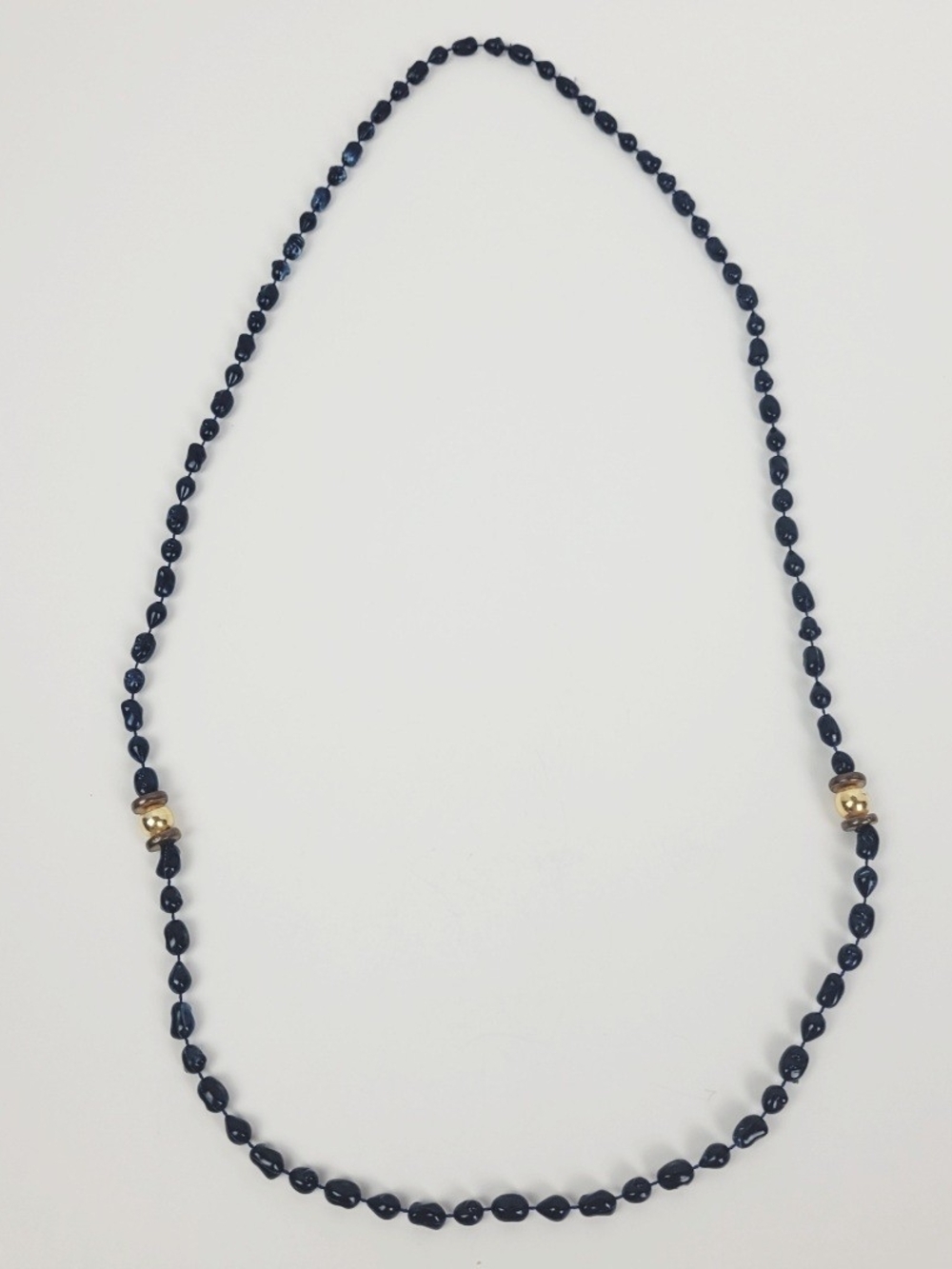 Vtg 60s~Faux Lapis Lazuli Beaded Necklace~Gold Tone~30"